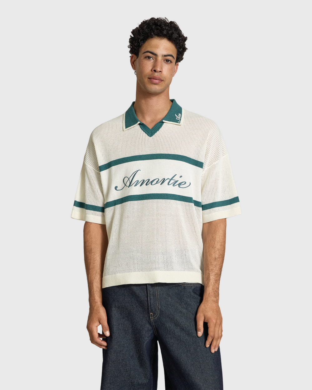 Only & Sons Ace Life Split Neck Polo Wit Groen vooraanzicht 