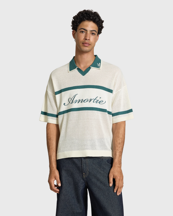 Only & Sons Ace Life Split Neck Polo Wit Groen vooraanzicht met model