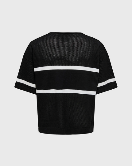 Only & Sons Ace Life Split Neck Polo Zwart Wit achteraanzicht burned sports den bosch