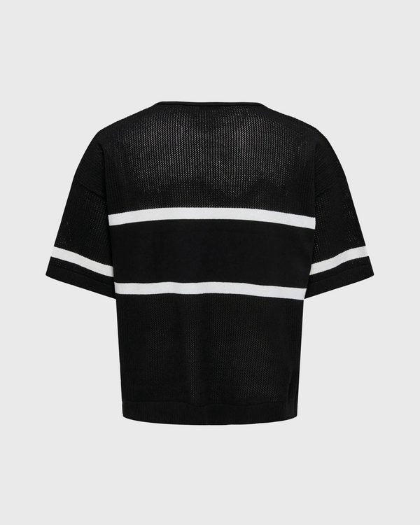 Only & Sons Ace Life Split Neck Polo Zwart Wit achteraanzicht burned sports den bosch