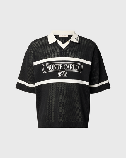 Only & Sons Ace Life Split Neck Polo Zwart Wit Vooraanzicht burned sports den bosch