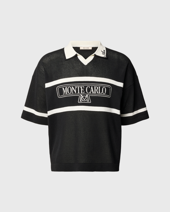 Only & Sons Ace Life Split Neck Polo Zwart Wit Vooraanzicht burned sports den bosch