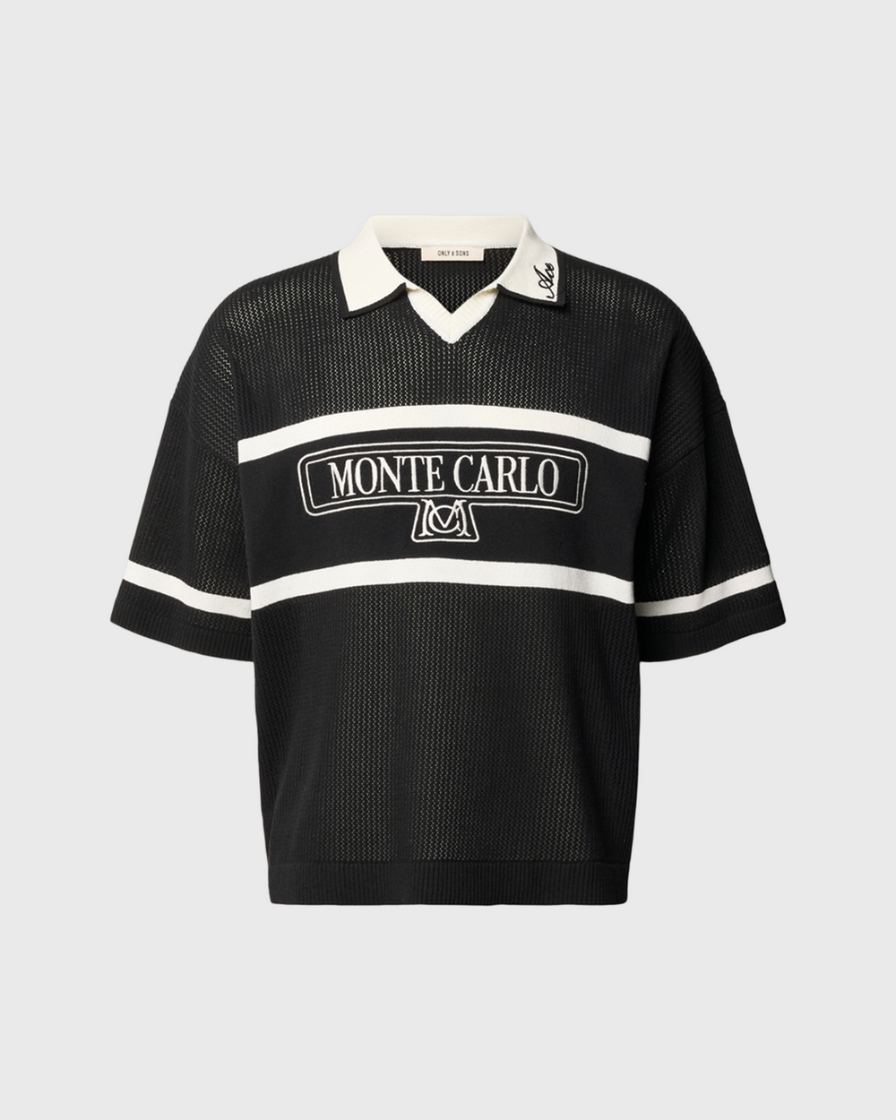 Only & Sons Ace Life Split Neck Polo Zwart Wit Vooraanzicht burned sports den bosch