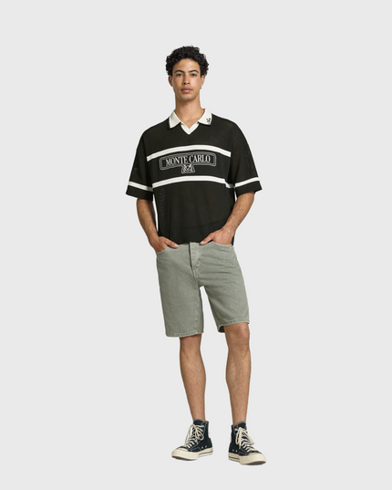 Only & Sons Ace Life Split Neck Polo Zwart Wit model vooraanzicht hele outfit