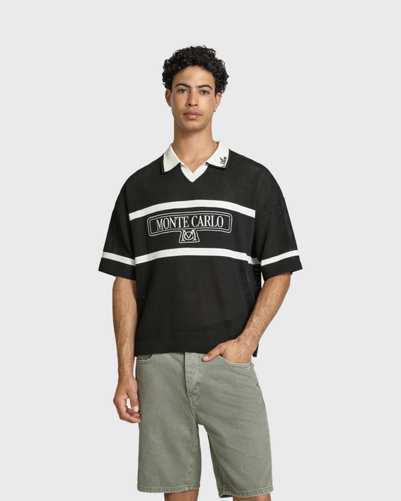 Only & Sons Ace Life Split Neck Polo Zwart Wit model vooraanzicht burned sports den bosch