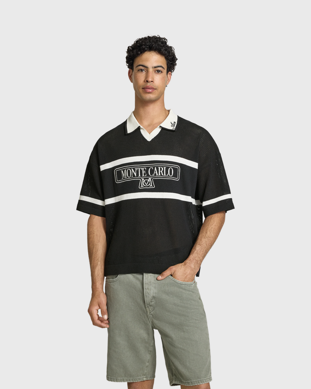 Only & Sons Ace Life Split Neck Polo Zwart Wit Vooraanzicht burned sports den bosch