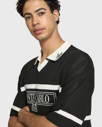 Only & Sons Ace Life Split Neck Polo Zwart Wit close up model