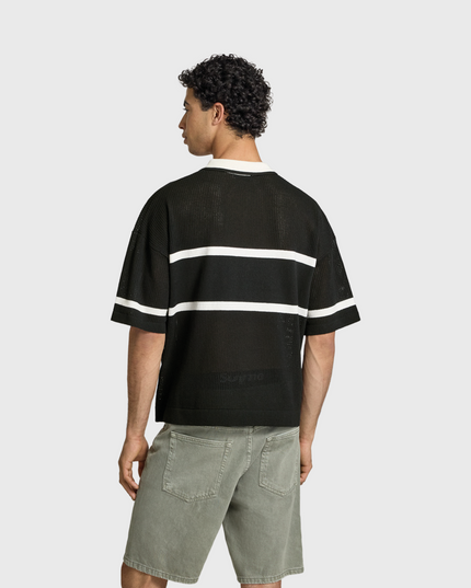 Only & Sons Ace Life Split Neck Polo Zwart Wit achteraanzicht model 