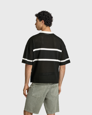 Only & Sons Ace Life Split Neck Polo Zwart Wit achteraanzicht model 