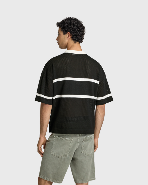 Only & Sons Ace Life Split Neck Polo Zwart Wit achteraanzicht model 