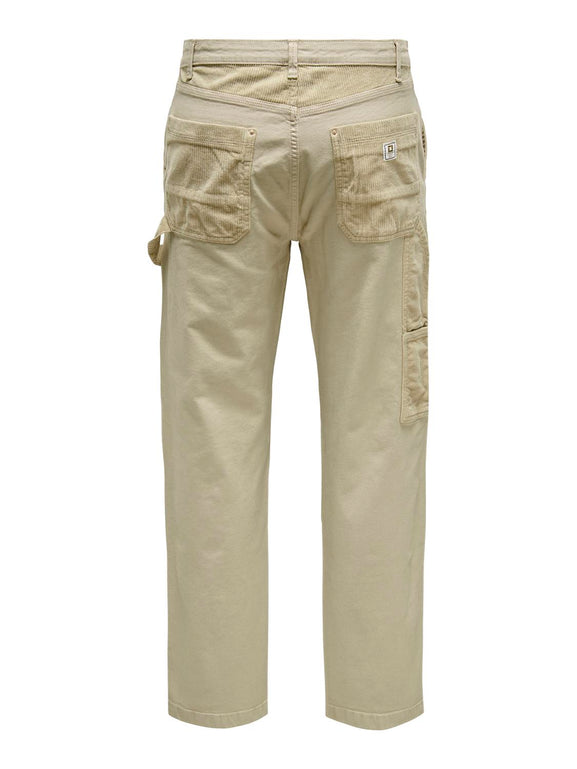 Only &amp; Sons Pantalon Long Coupe Ample Fade Carpenter Beige