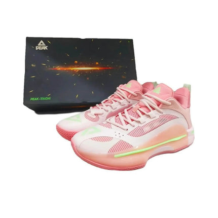 PEAK Flash 5 Basketbalschoen Roze Paar Zijaanzicht met doos