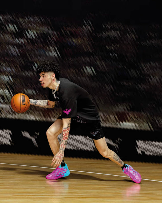 Puma MB.04 DIP Basketbalschoen Roze/Blauw