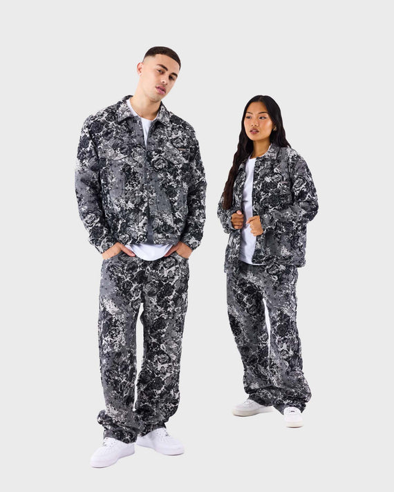 Project X Paris Abstract Pattern Denim Lange Broek Grijs