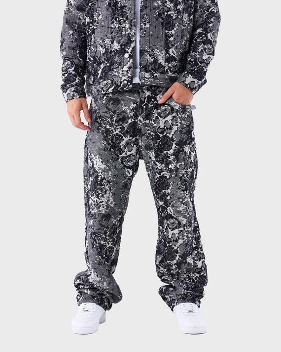 Project X Paris Abstract Pattern Denim Lange Broek Grijs