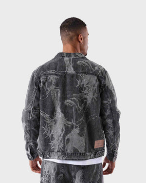 Project X Paris Plant Pattern Denim Jacket Grijs