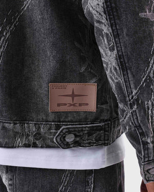 Project X Paris Plant Pattern Denim Jacket Grijs