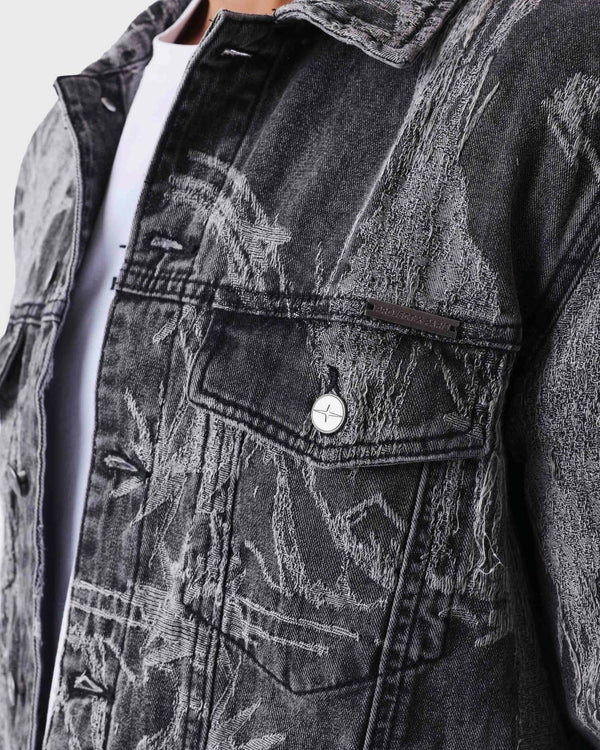 Project X Paris Plant Pattern Denim Jacket Grijs