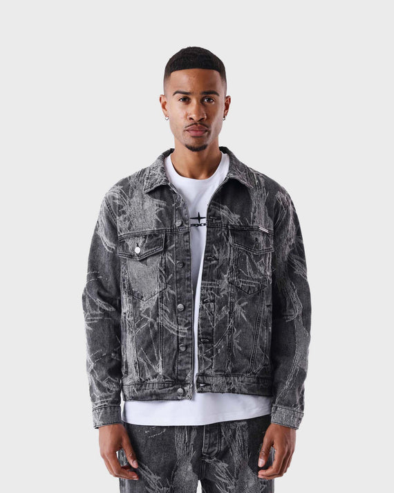 Project X Paris Plant Pattern Denim Jacket Grijs