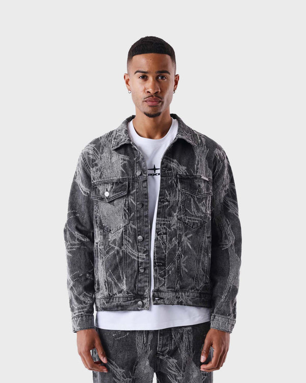 Project X Paris Plant Pattern Denim Jacket Grijs