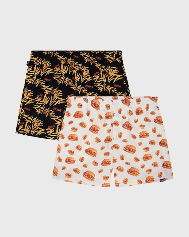 Pockies 2-Pack Burgers 'n' Fries Boxers vooraanzicht met 2 boxers frietjes en burgers