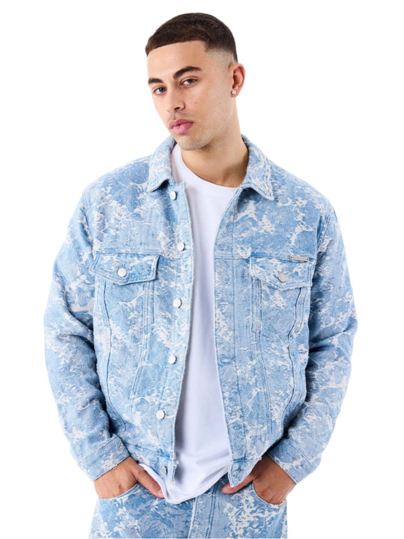 ProjectXParisAbstractpatternDenimJacketBlauwmannelijkmodelvoorkant