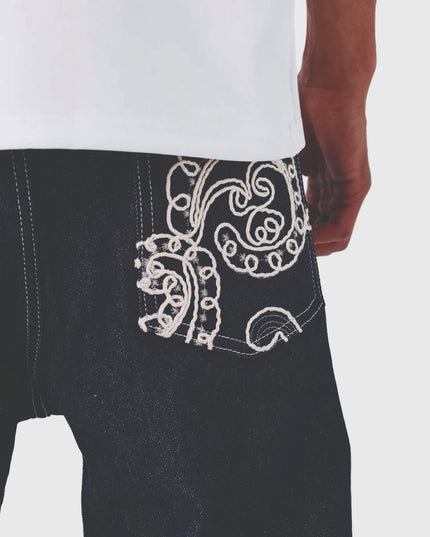 Project X Paris Bandana Denim Broek Donkerblauw achter pocket cu