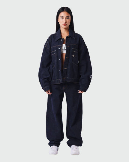 Project X Paris Dames Dark Denim Jacket verre aanzich