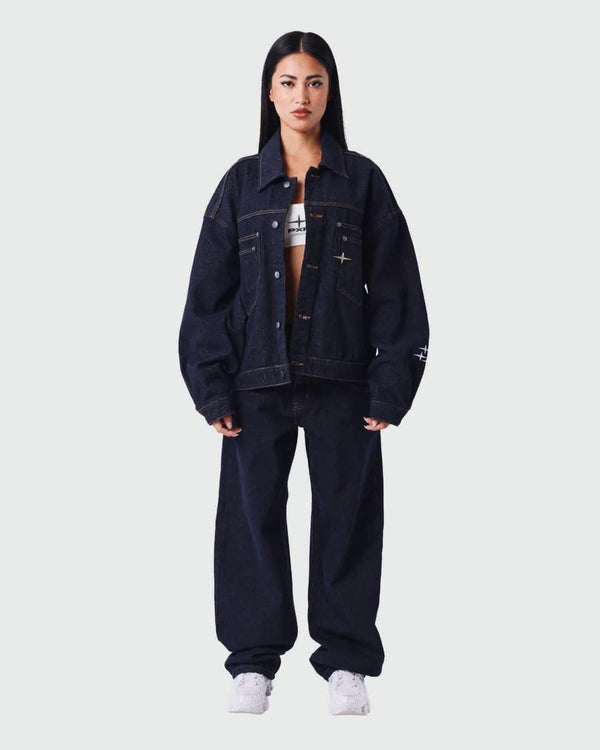 Project X Paris Dames Dark Denim Jacket verre aanzich