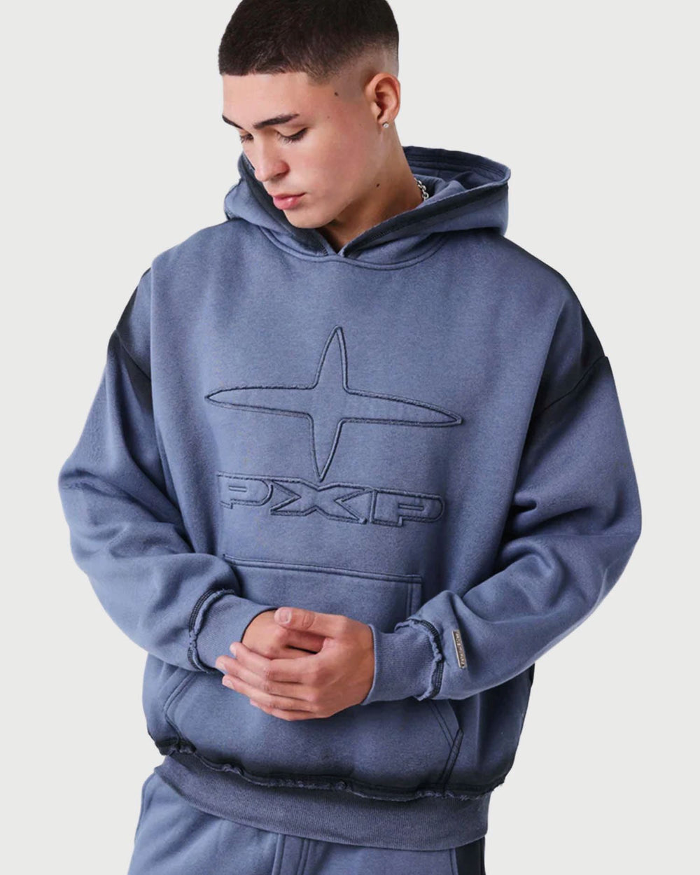 Project X Paris Faded Hoodie Blauw vooraanzicht