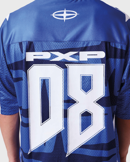 Project X Paris Jersey Blauw close up achteraanzicht rug witte letters blauw