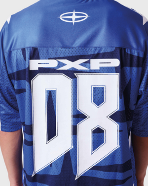 Project X Paris Jersey Blauw close up achteraanzicht rug witte letters blauw