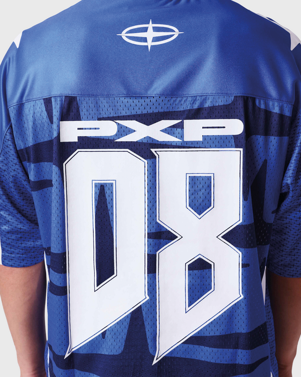 Project X Paris Jersey Blauw close up achteraanzicht rug witte letters blauw