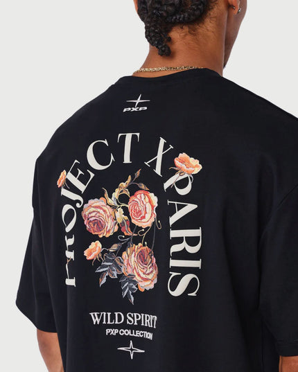 Project X Paris T shirt Gothic Roses Zwart achteraanzicht