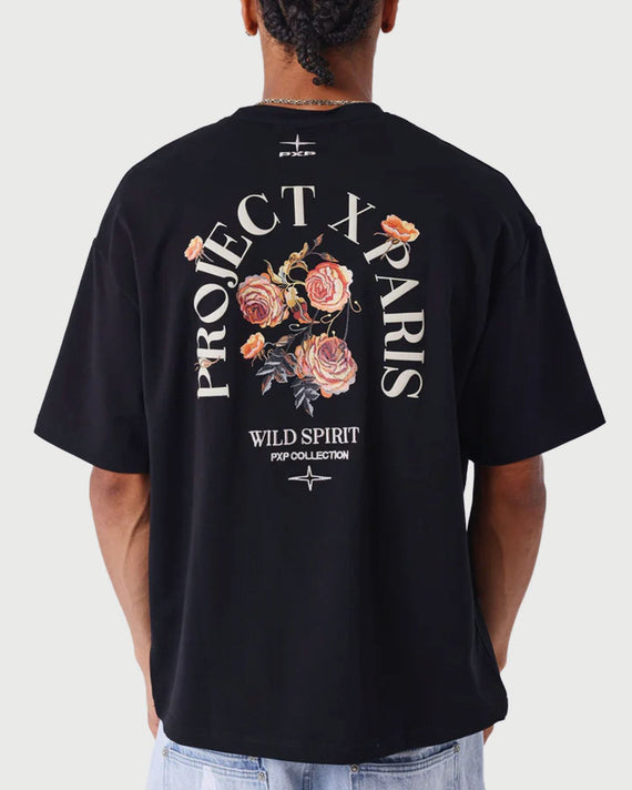 Project X Paris T shirt Gothic Roses Zwart achter