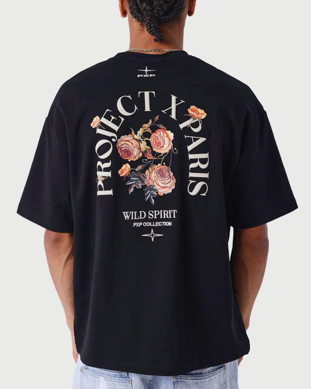 Project X Paris T shirt Gothic Roses Zwart achter