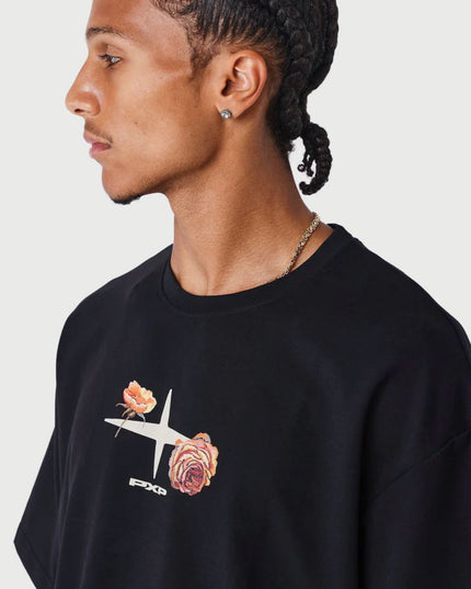 Project X Paris T shirt Gothic Roses Zwart zijaanzicht