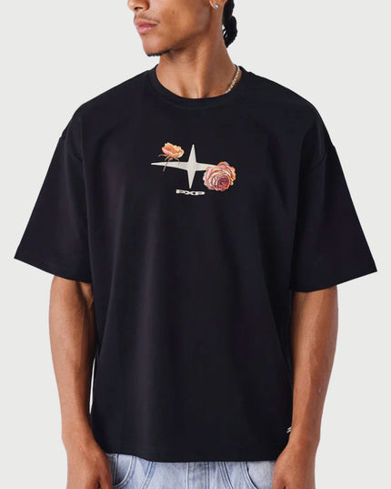 Project X Paris T shirt Gothic Roses Zwart vooraanzicht