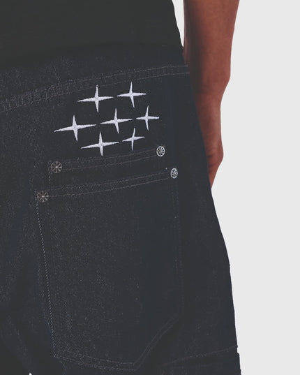 Project X Paris Baggy Denim Broek Donkerblauw achter zakken close up