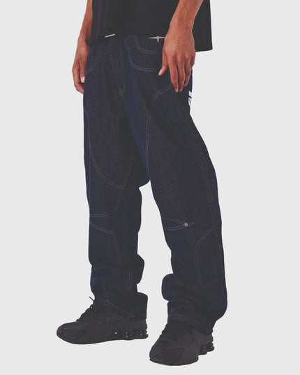 Project X Paris Baggy Denim Broek Donkerblauw close up zijkant zakken