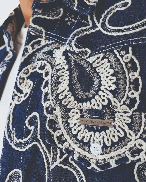 Project X Paris Bandana Jacket Donkerblauw close up embroidery
