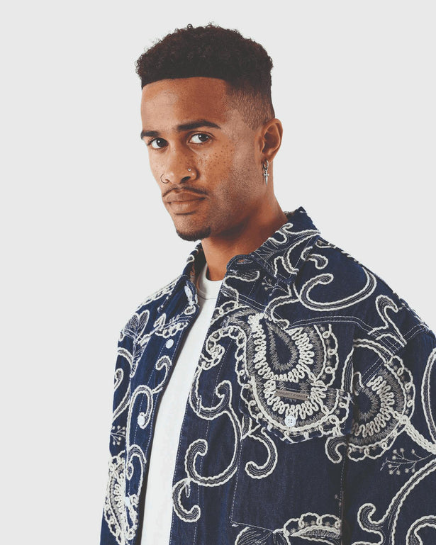 Project X Paris Bandana Jacket Donkerblauw zijaanzicht close up