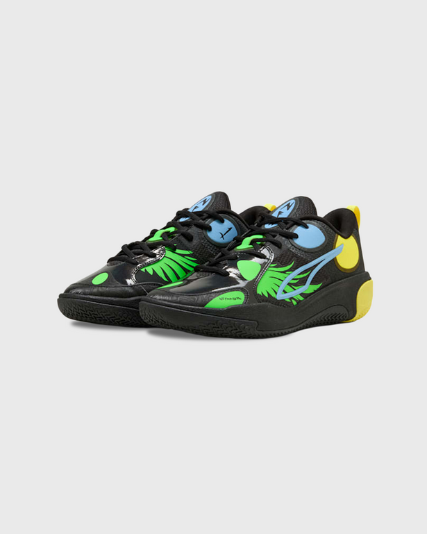Puma MBWorld.01 JR LaMelo Ball Basketbalschoen Zwart zijaanzicht voorkant paar