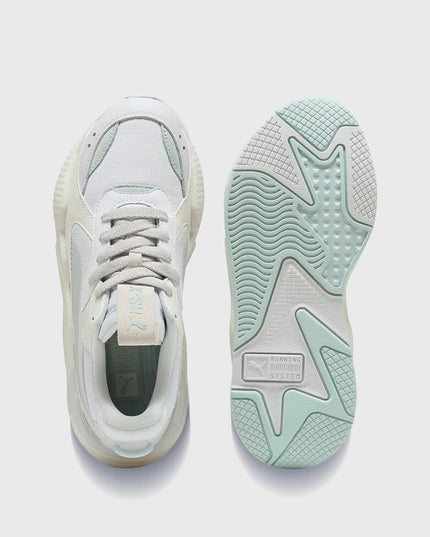 Puma RS-X Soft Dames Sneaker Blauw Zoolaanzicht en bovenaanzicht