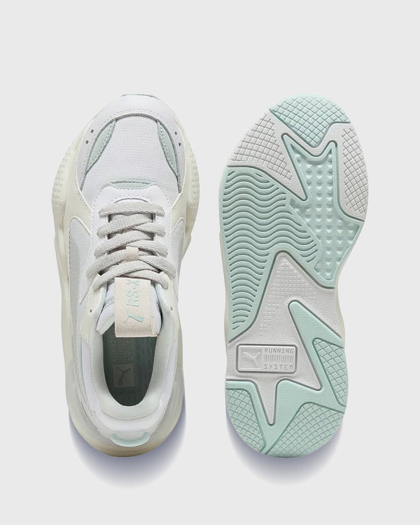 Puma RS-X Soft Dames Sneaker Blauw Zoolaanzicht en bovenaanzicht
