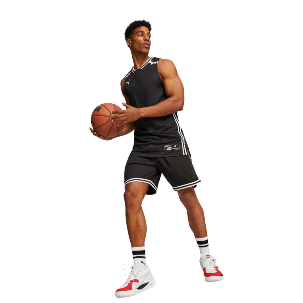Puma Hoops Basketbal Jersey Heren Zwart Model Voor aanzicht