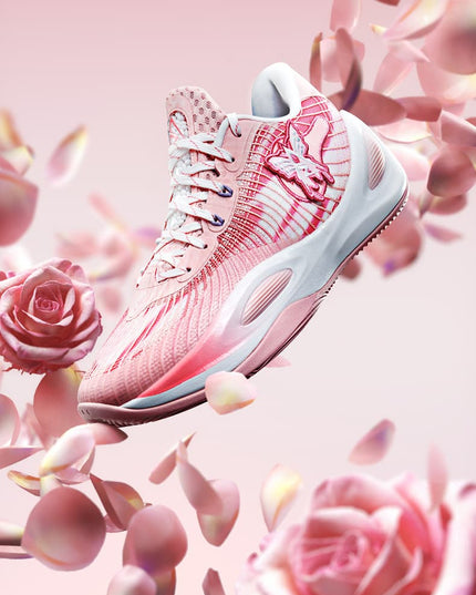 Rigorer AR1 Basketbalschoen Valentine's Day Zwevende schoen met  rozerozen op de acthergrond