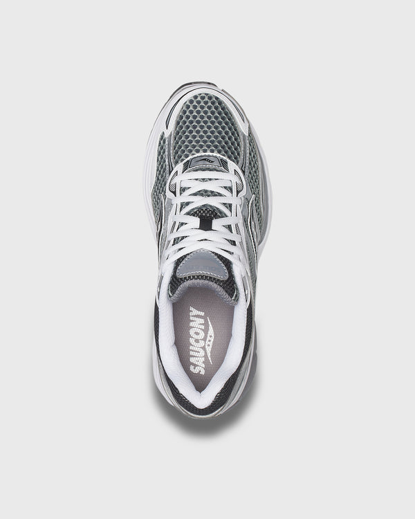 Saucony Progrid Omni 9 Sneaker Grijs Zilver bovenaanzicht inkijk insole met logo saucony en veters
