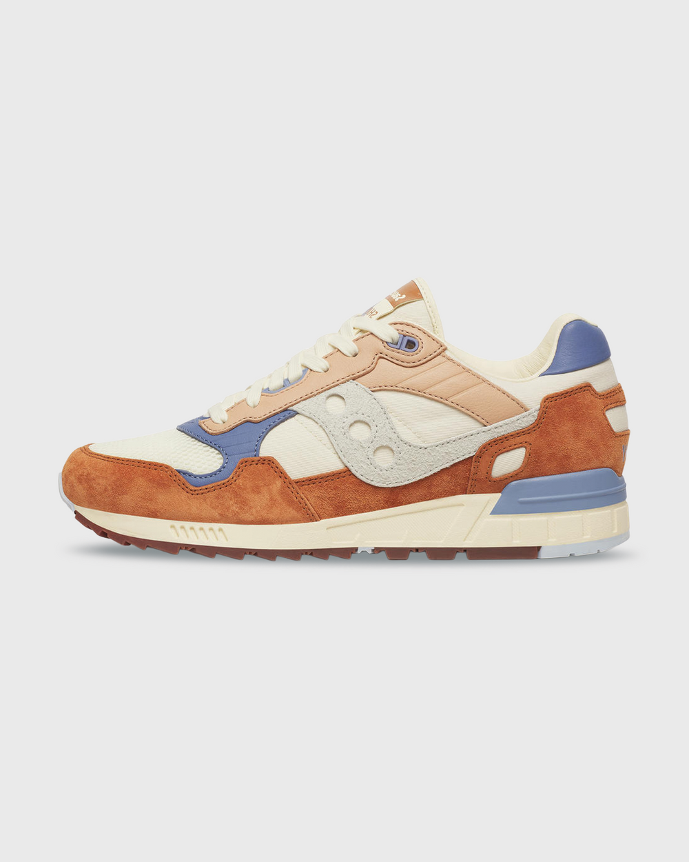 Saucony Shadow 5000 Beige Bruin Blauw zijaanzicht linkerschoen