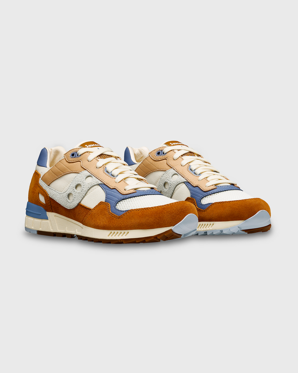 Saucony Shadow 5000 Beige Bruin Blauw zijaanzicht linkerschoen